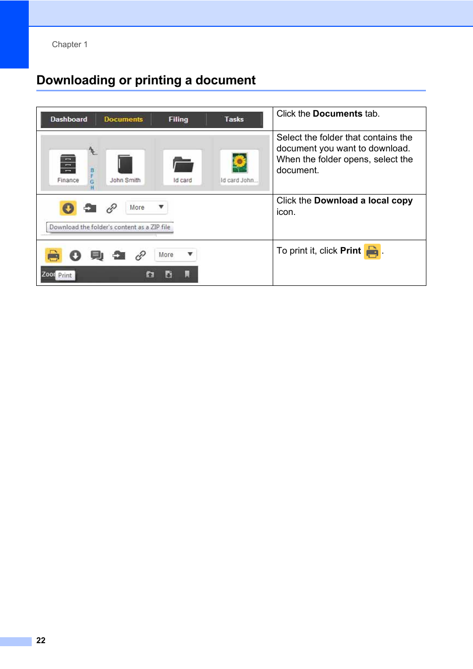 Downloading or printing a document | Brother BR-Docs User Manual | Page 26 / 54