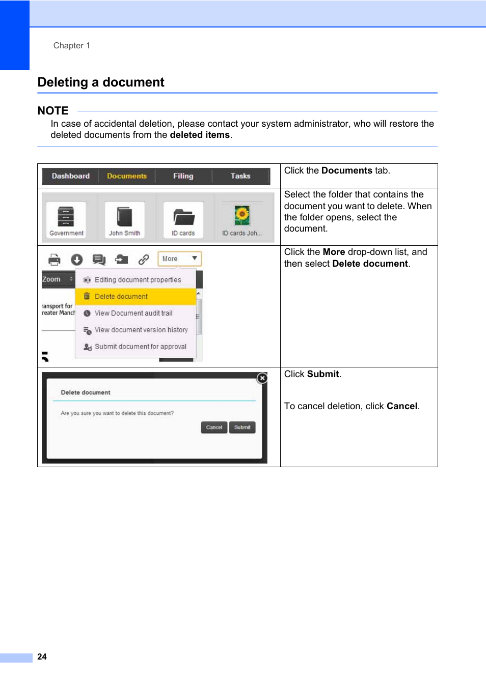 Deleting a document | Brother BR-Docs User Manual | Page 28 / 54
