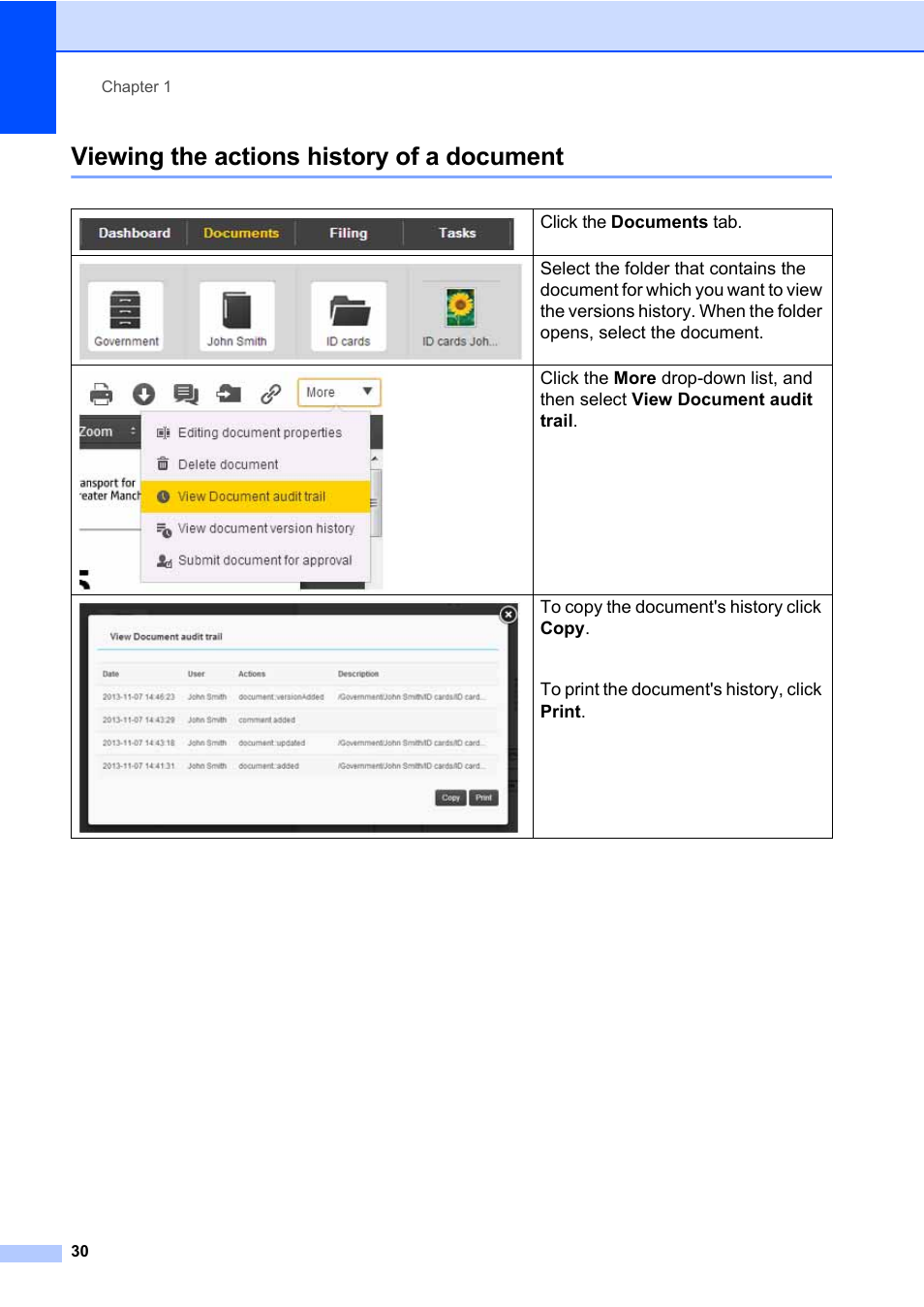 Viewing the actions history of a document | Brother BR-Docs User Manual | Page 34 / 54