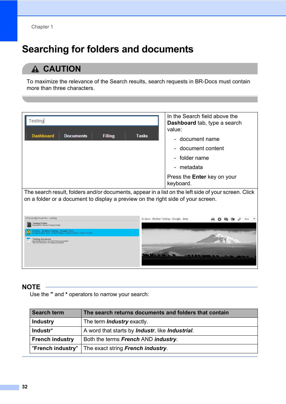 Searching for folders and documents, Caution | Brother BR-Docs User Manual | Page 36 / 54