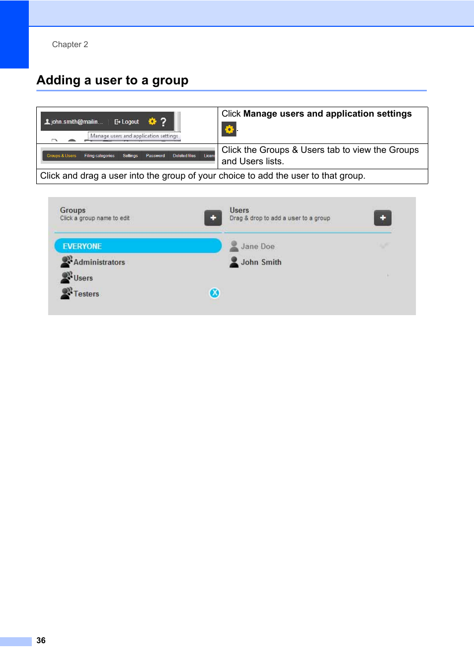 Adding a user to a group | Brother BR-Docs User Manual | Page 40 / 54