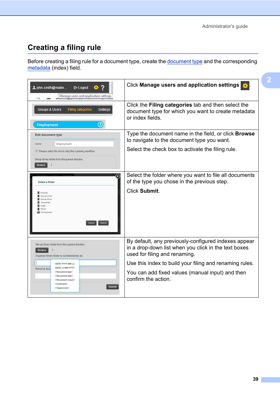 Creating a filing rule, Filing rule, See the | 2creating a filing rule | Brother BR-Docs User Manual | Page 43 / 54