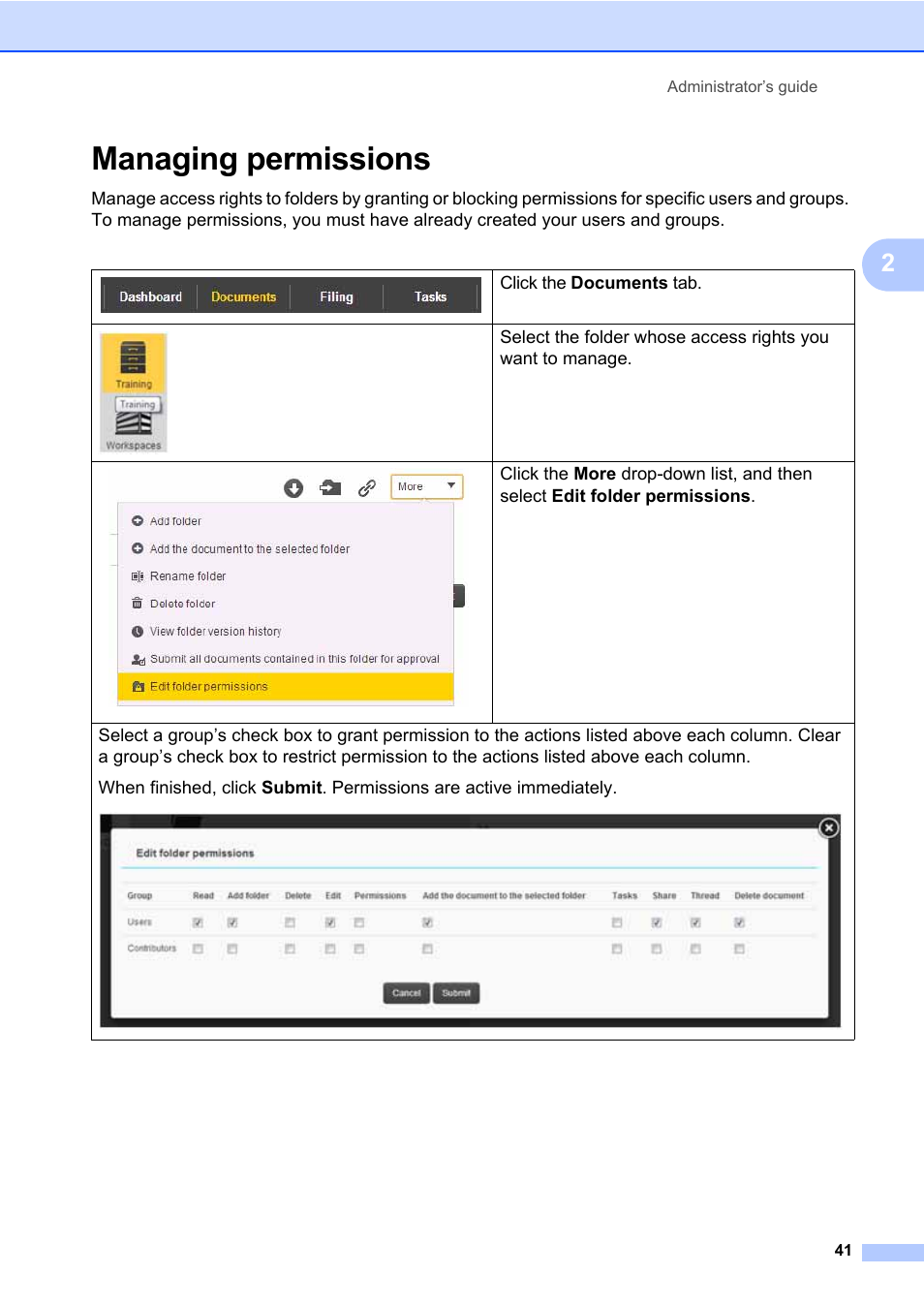 Managing permissions | Brother BR-Docs User Manual | Page 45 / 54