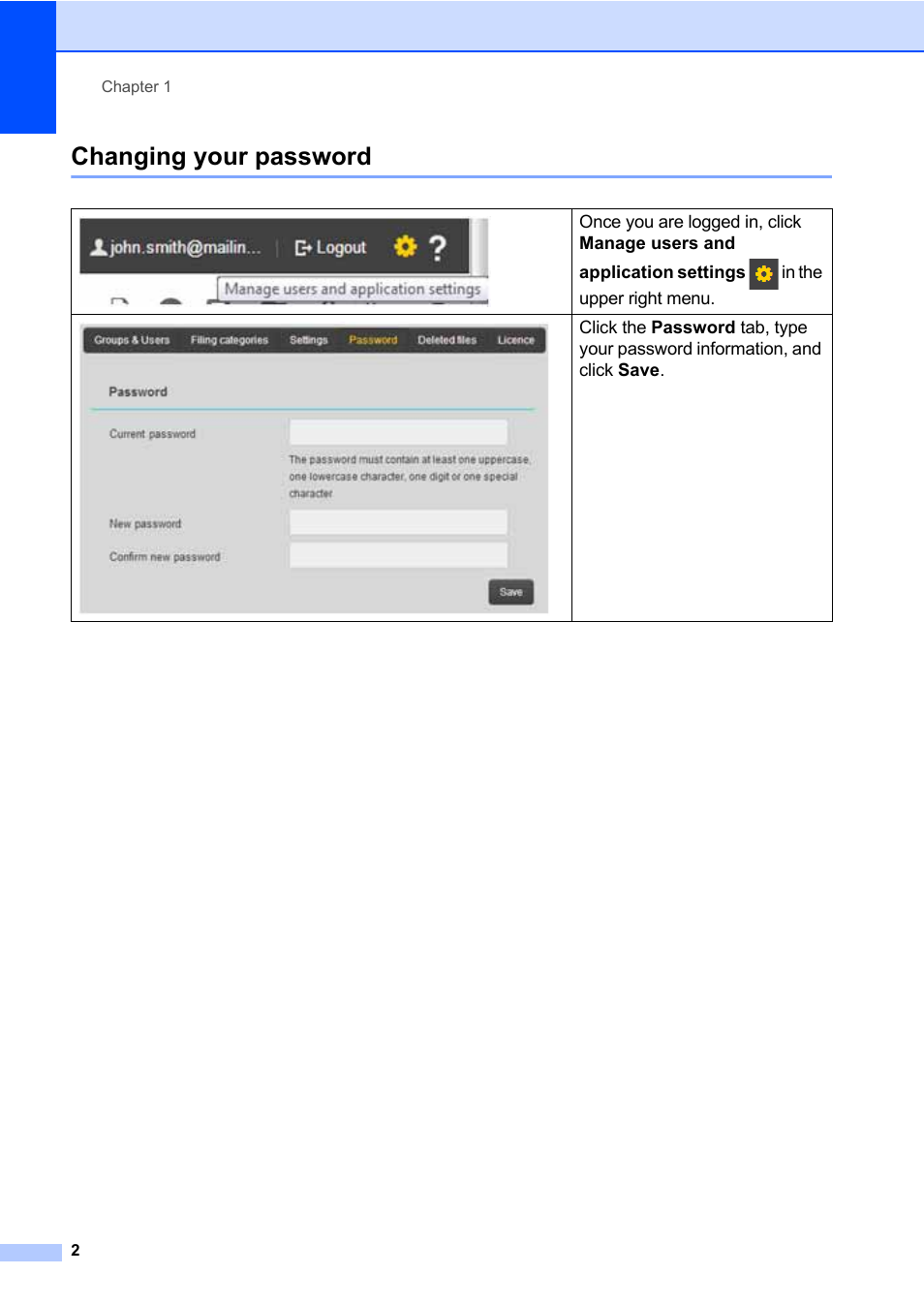 Changing your password | Brother BR-Docs User Manual | Page 6 / 54