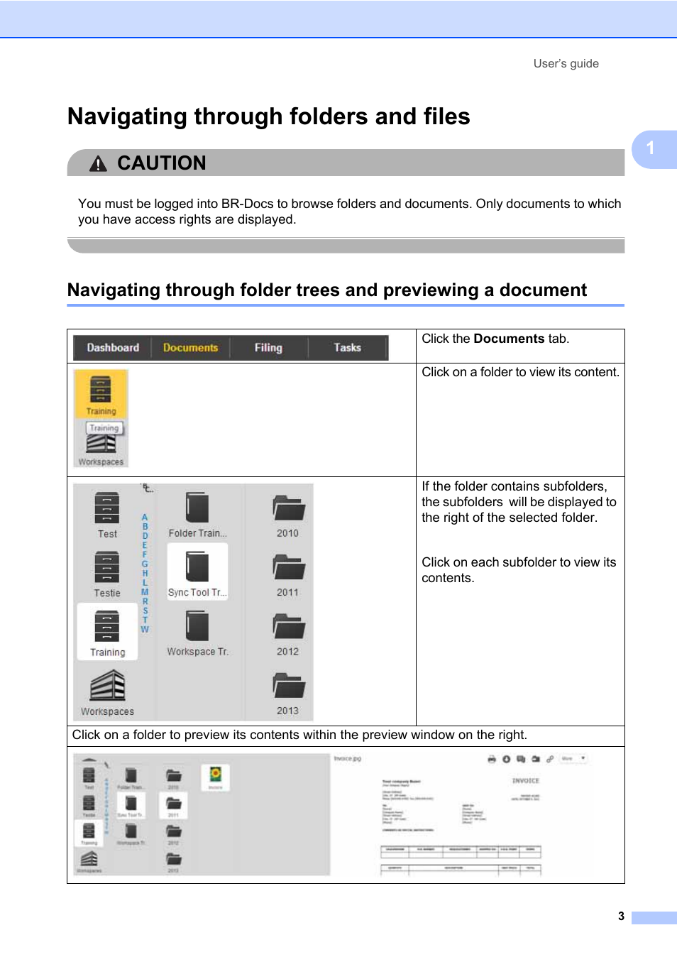 Navigating through folders and files, Caution | Brother BR-Docs User Manual | Page 7 / 54