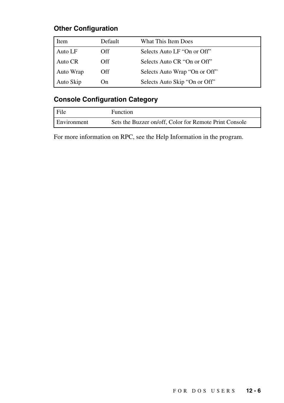 Other configuration, Console configuration category | Brother MFC-9800 User Manual | Page 103 / 232