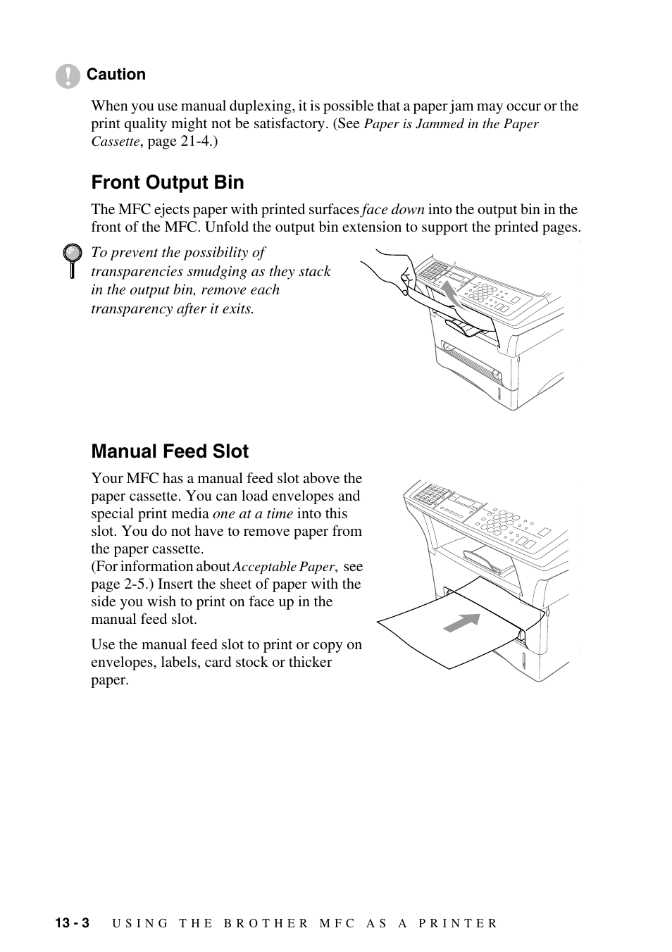 Front output bin, Manual feed slot, Front output bin -3 manual feed slot -3 | Brother MFC-9800 User Manual | Page 106 / 232