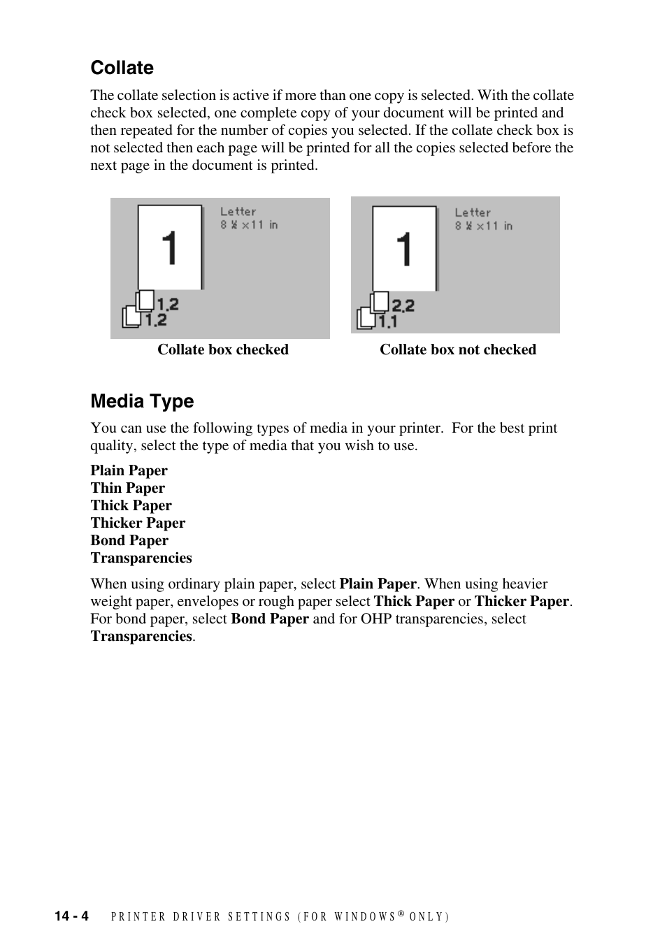 Collate, Media type, Collate -4 media type -4 | Brother MFC-9800 User Manual | Page 114 / 232