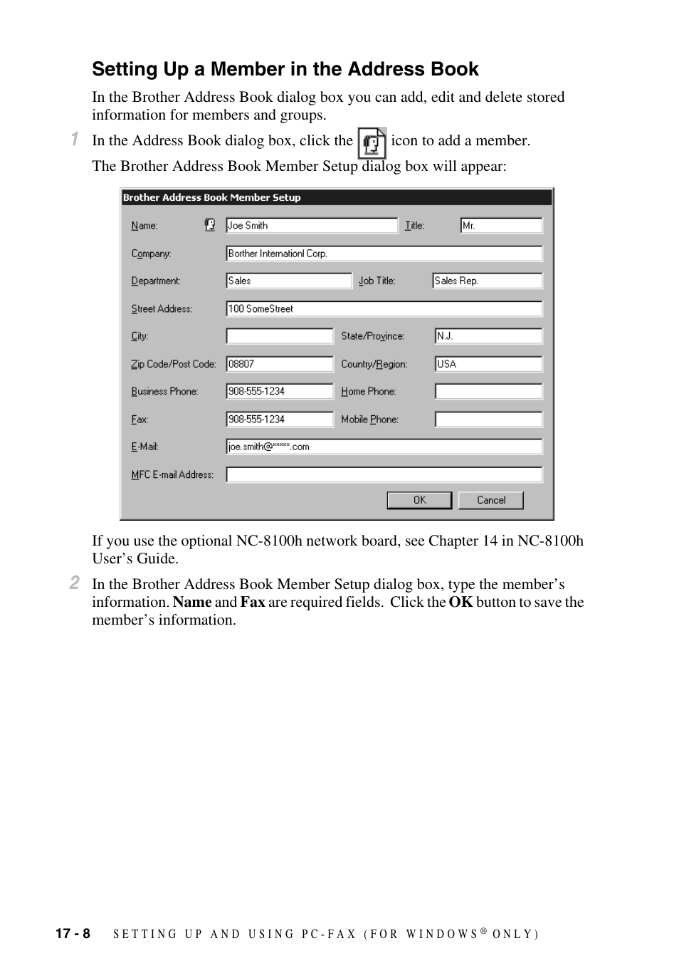 Setting up a member in the address book, Setting up a member in the address book -8 | Brother MFC-9800 User Manual | Page 160 / 232