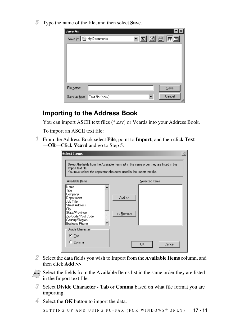 Importing to the address book, Importing to the address book -11 | Brother MFC-9800 User Manual | Page 163 / 232
