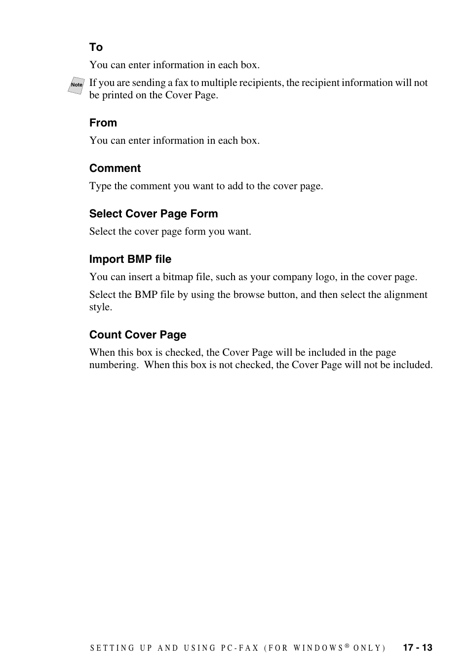 From, Comment, Import bmp file | Brother MFC-9800 User Manual | Page 165 / 232