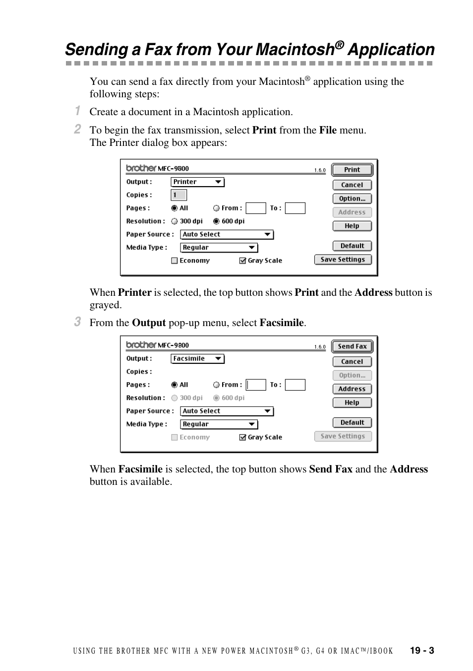 Sending a fax from your macintosh® application, Sending a fax from your macintosh, Application -3 | Application | Brother MFC-9800 User Manual | Page 173 / 232
