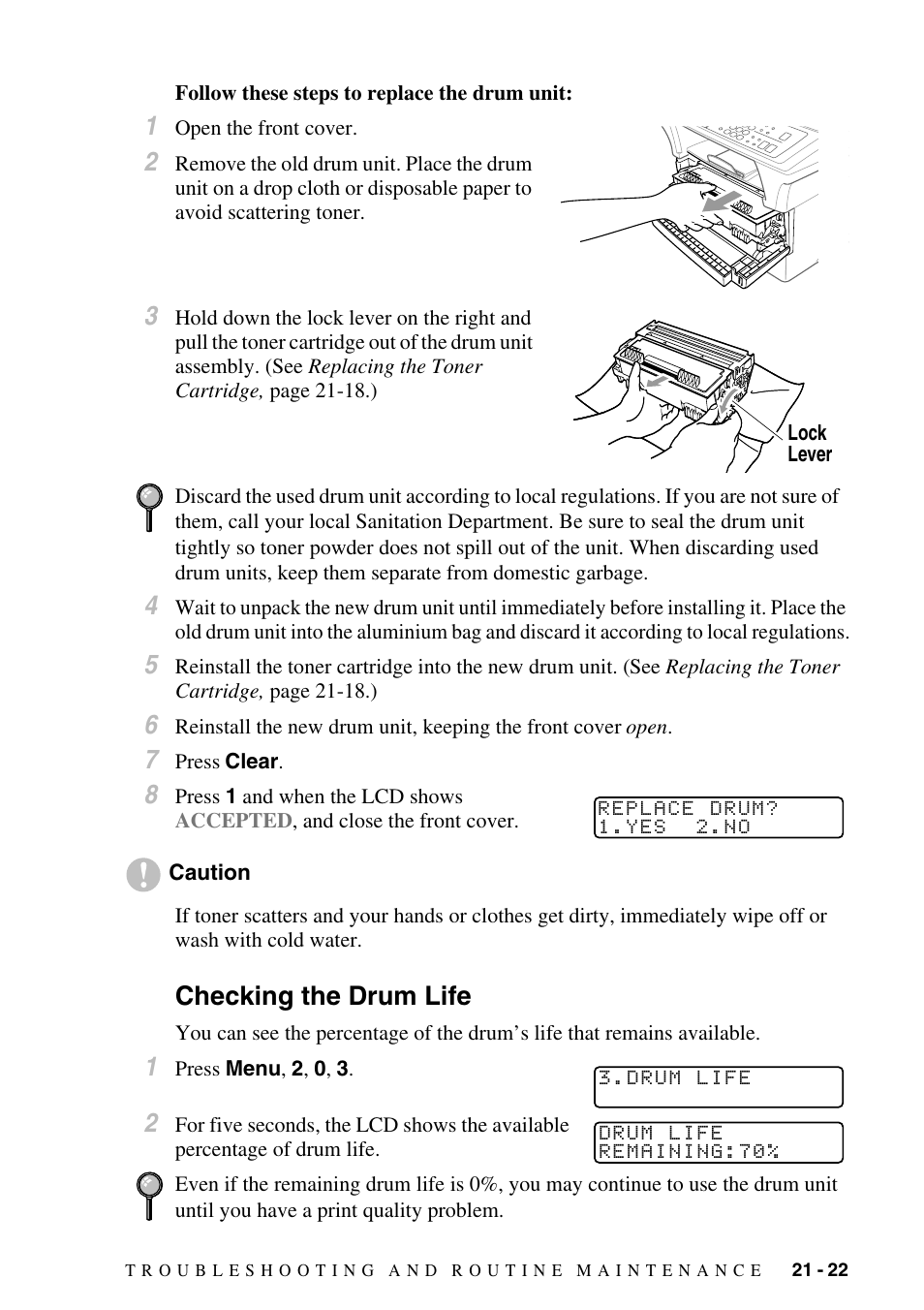 Checking the drum life, Checking the drum life -22 | Brother MFC-9800 User Manual | Page 207 / 232