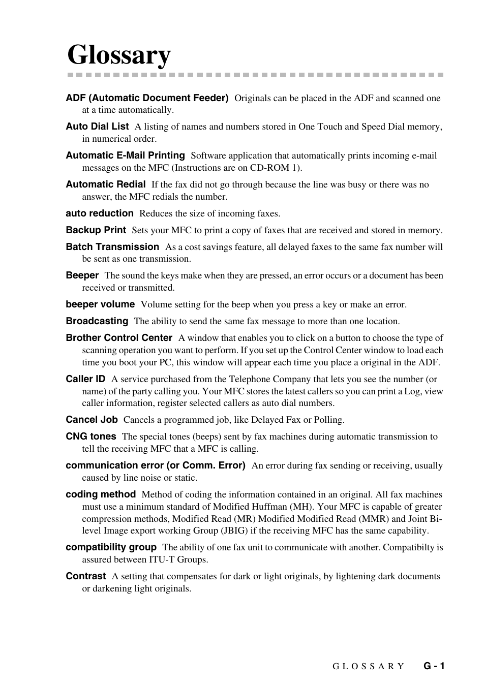 Glossary | Brother MFC-9800 User Manual | Page 215 / 232