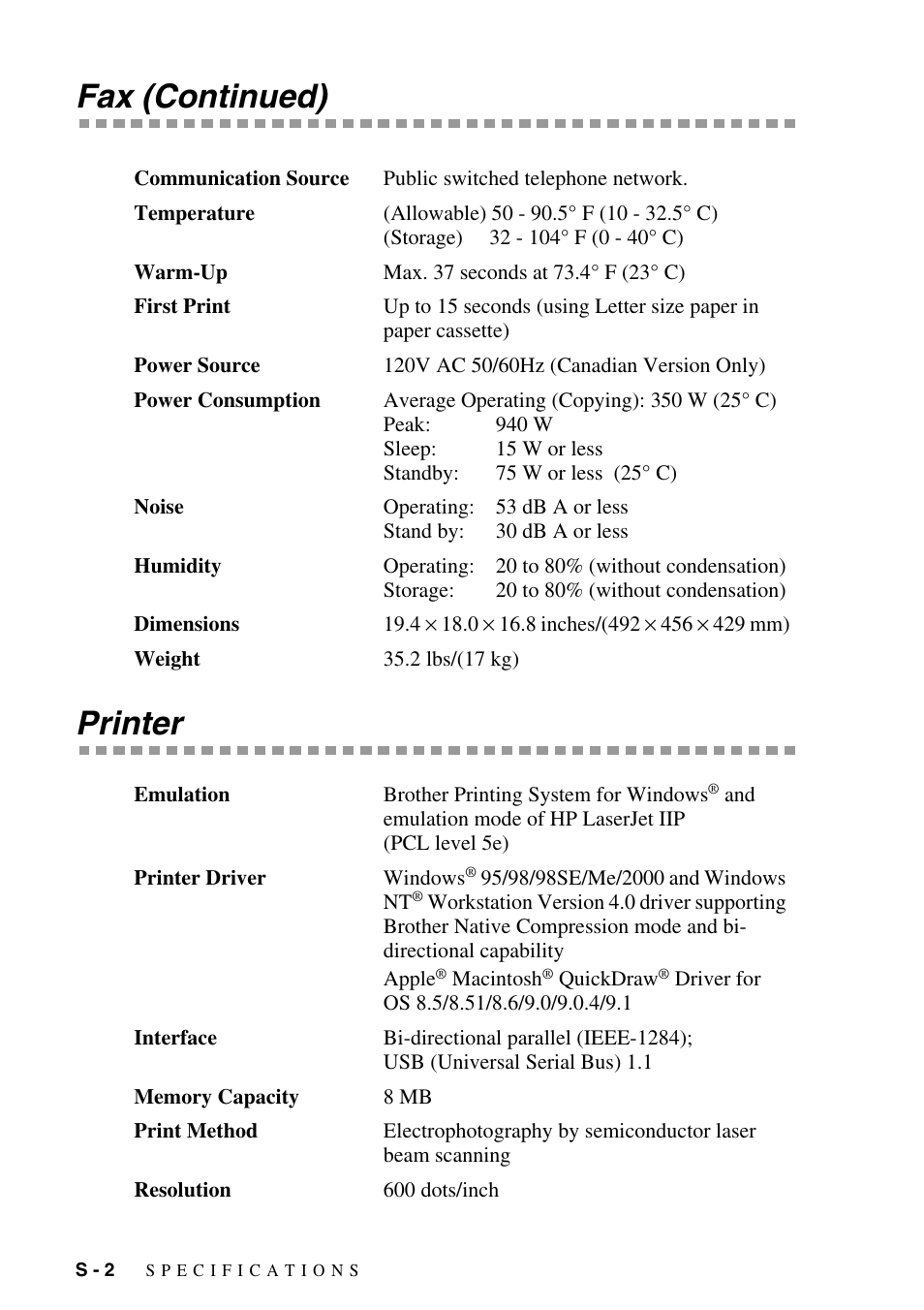 Fax (continued), Printer, Fax (continued) printer | Brother MFC-9800 User Manual | Page 220 / 232