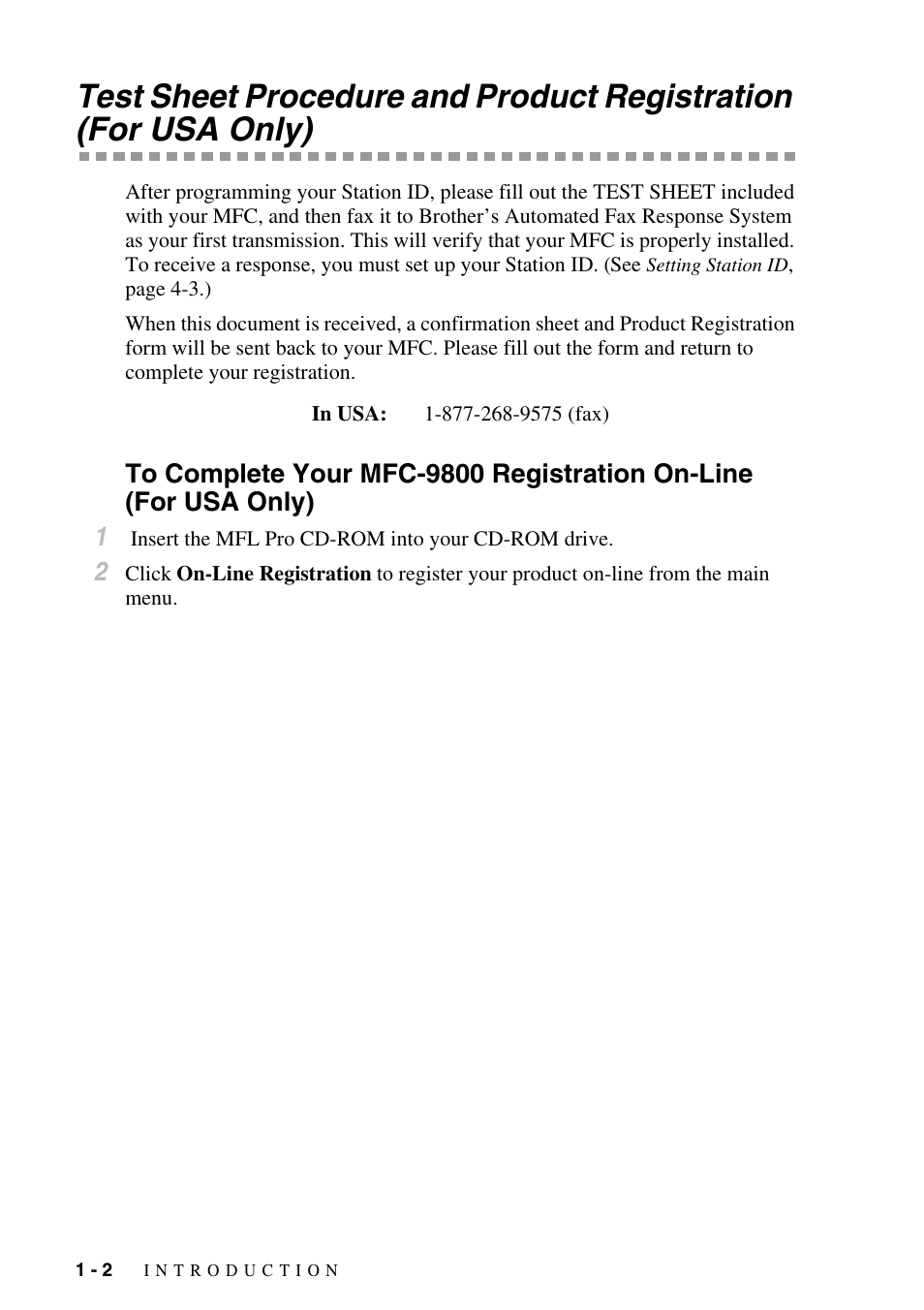 To complete your mfc-9800 registration on-line, For usa only) -2 | Brother MFC-9800 User Manual | Page 24 / 232