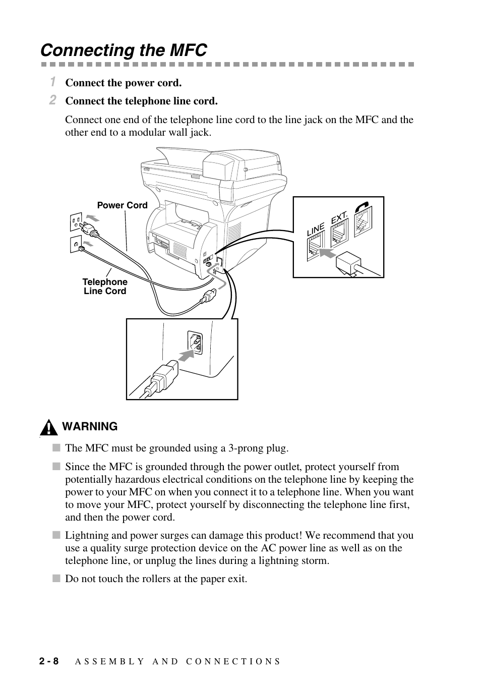 Connecting the mfc, Connecting the mfc -8 | Brother MFC-9800 User Manual | Page 36 / 232