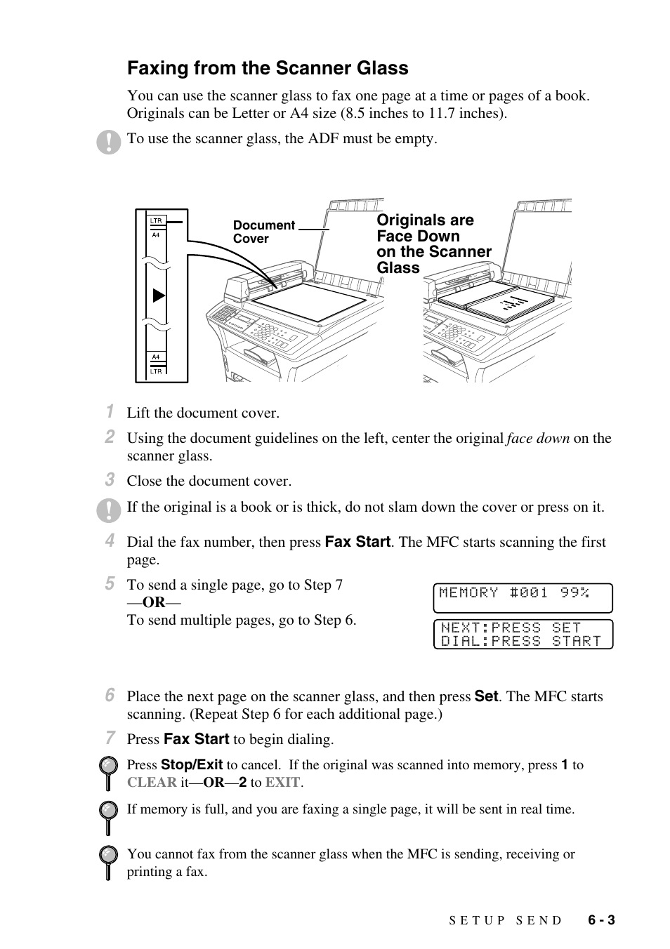 Faxing from the scanner glass, Faxing from the scanner glass -3 | Brother MFC-9800 User Manual | Page 63 / 232