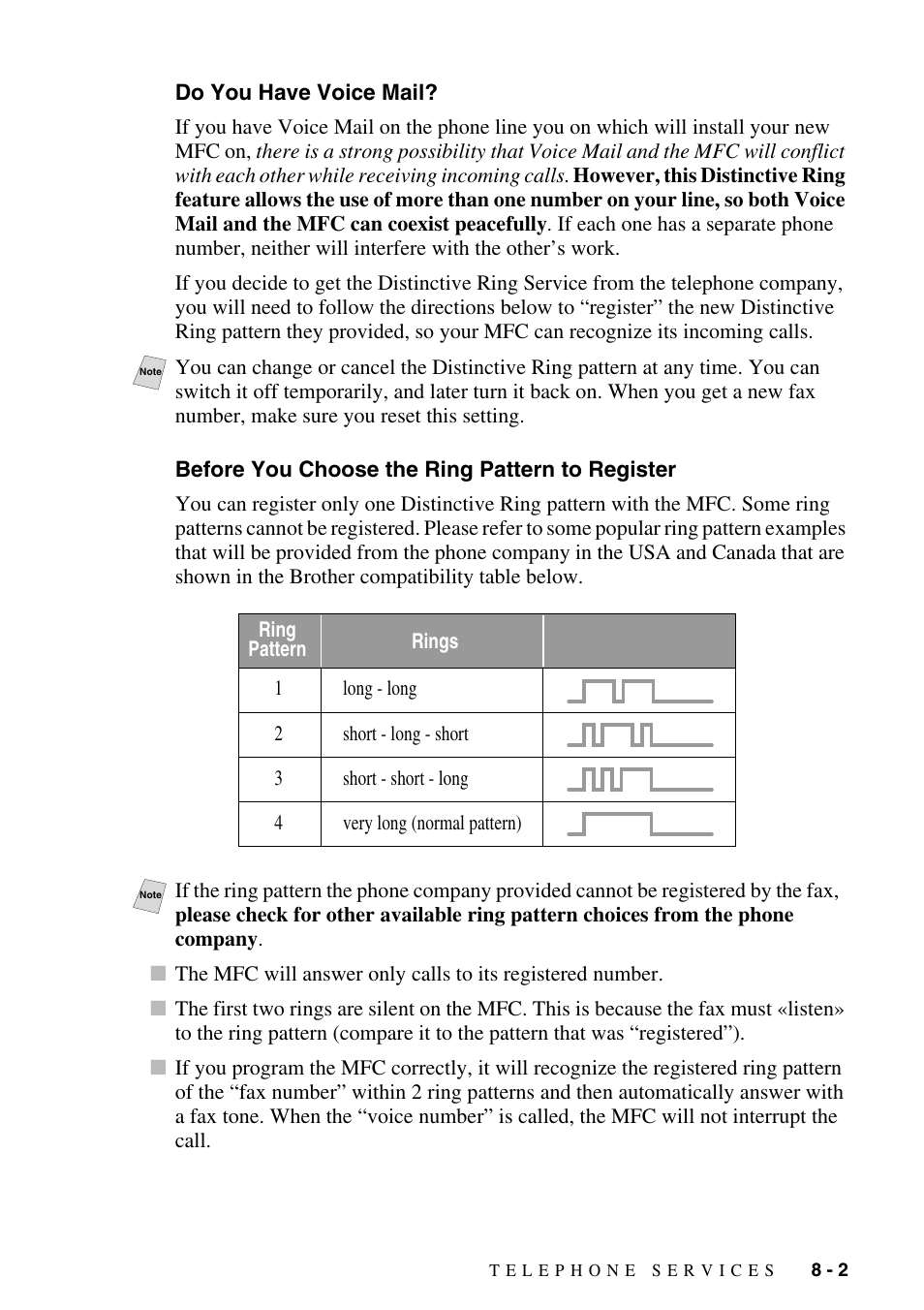 Do you have voice mail, Before you choose the ring pattern to register | Brother MFC-9800 User Manual | Page 79 / 232