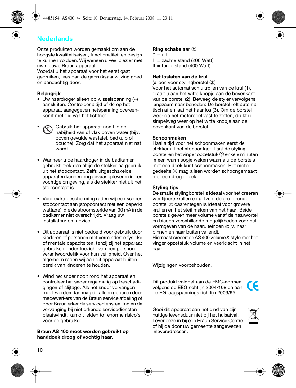 Nederlands | Braun AS400 Volume & Style User Manual | Page 10 / 38