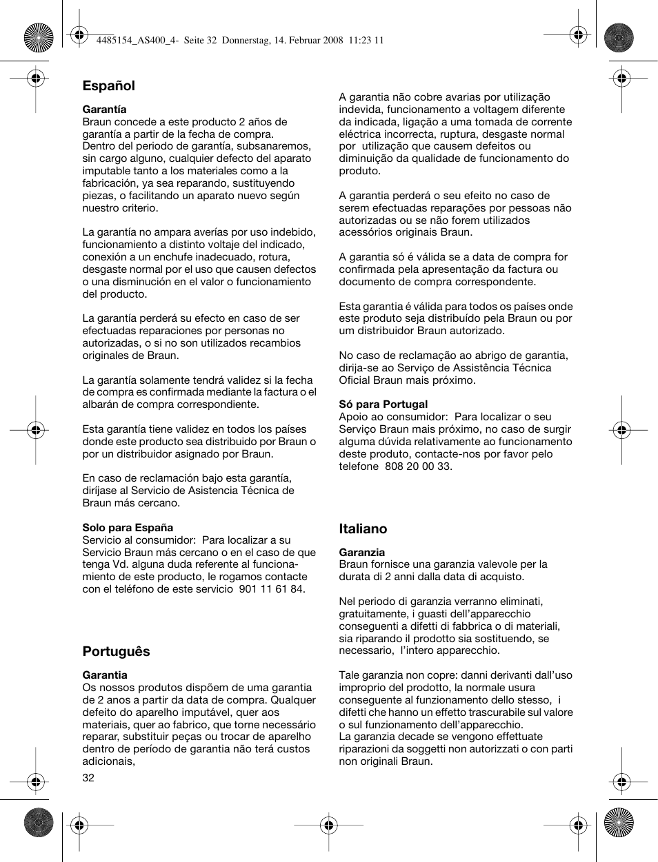 Español, Português, Italiano | Braun AS400 Volume & Style User Manual | Page 32 / 38