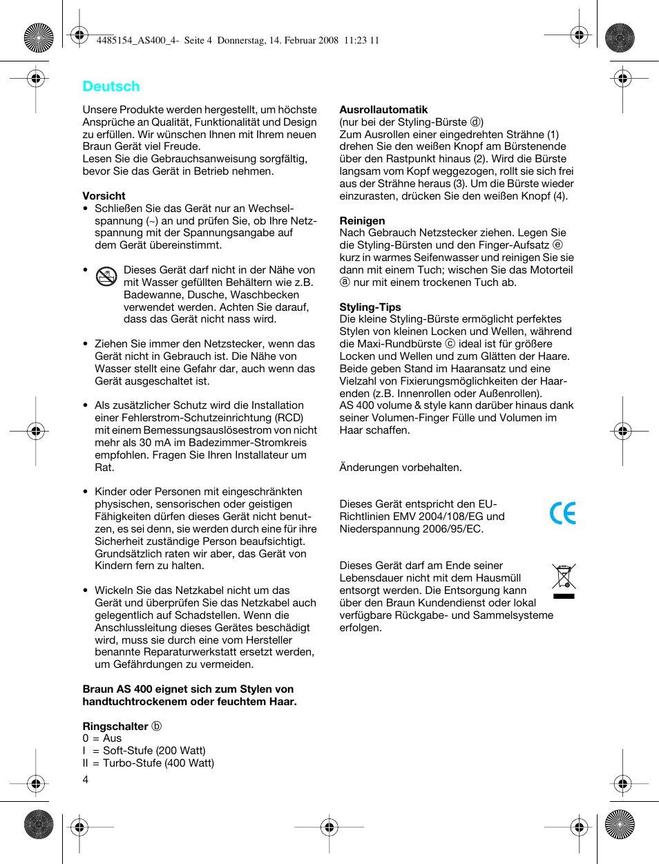 Deutsch | Braun AS400 Volume & Style User Manual | Page 4 / 38