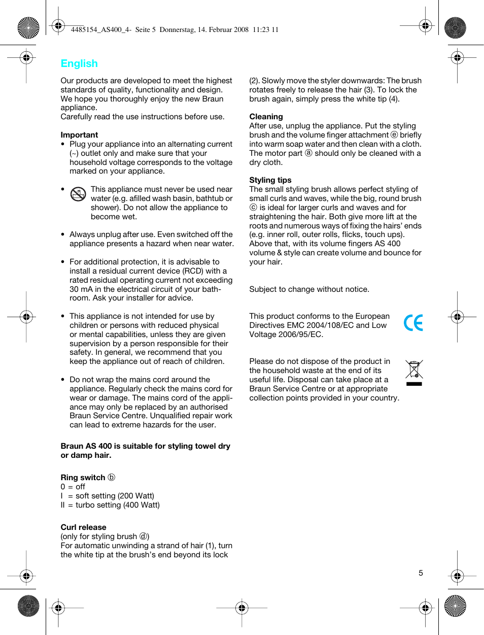 English | Braun AS400 Volume & Style User Manual | Page 5 / 38