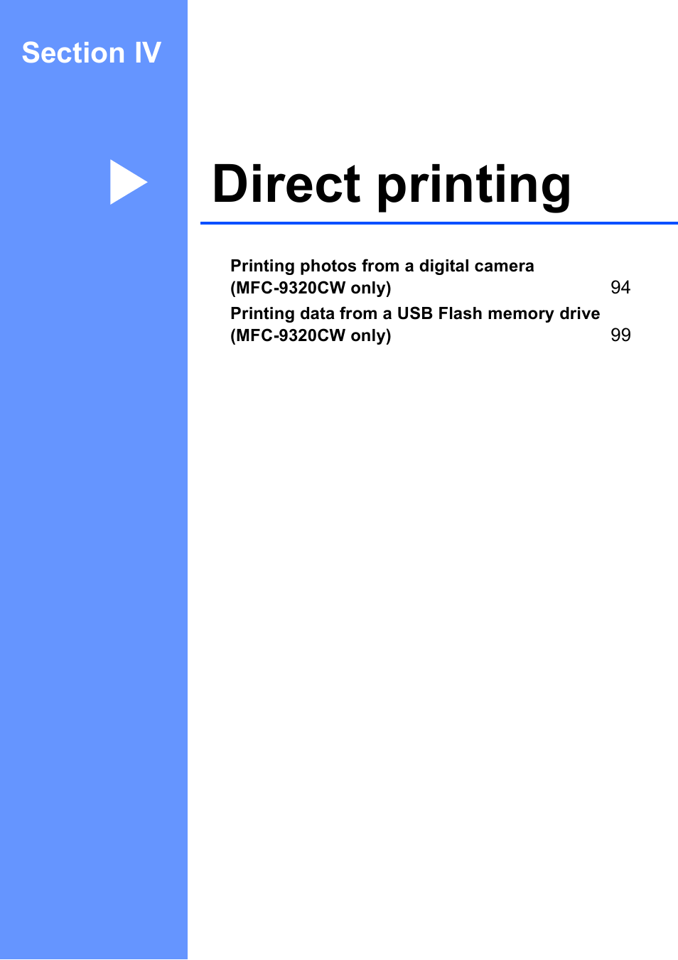 Section iv: direct printing, Section iv direct printing, Direct printing | Brother MFC-9120CN User Manual | Page 109 / 264