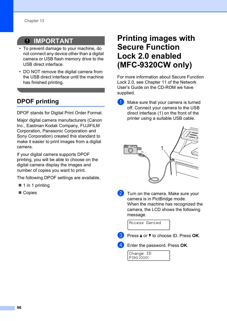 Dpof printing, Important | Brother MFC-9120CN User Manual | Page 112 / 264