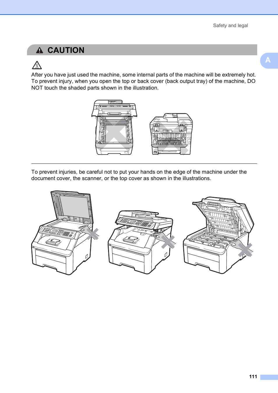 Caution, Safety and legal 111 | Brother MFC-9120CN User Manual | Page 127 / 264