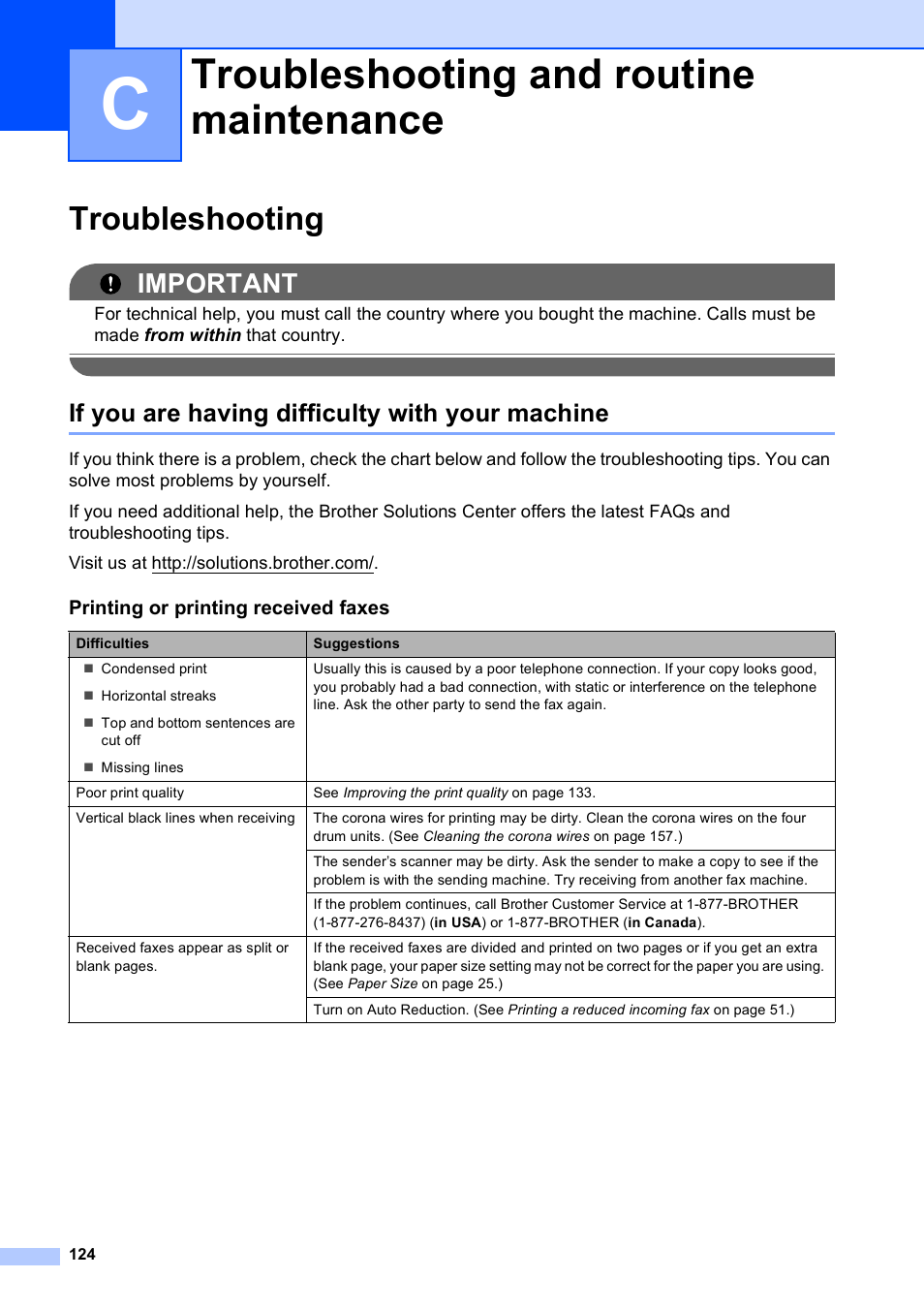 C troubleshooting and routine maintenance, Troubleshooting, If you are having difficulty with your machine | Troubleshooting and routine maintenance, Important | Brother MFC-9120CN User Manual | Page 140 / 264