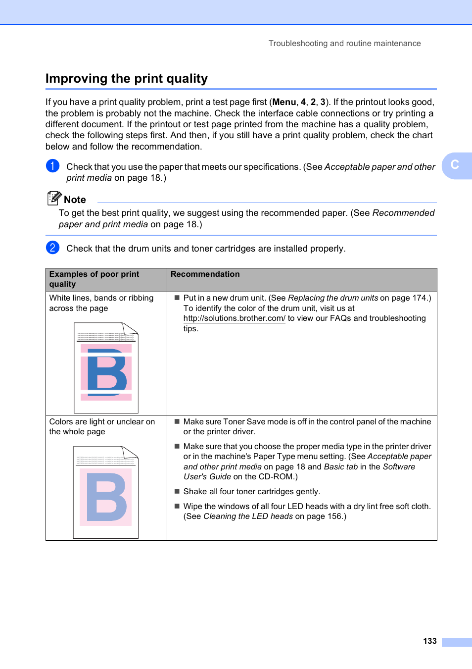 Improving the print quality, Cimproving the print quality | Brother MFC-9120CN User Manual | Page 149 / 264