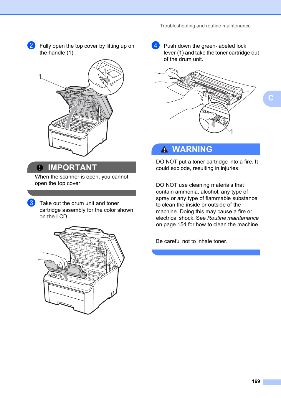 Important, Warning | Brother MFC-9120CN User Manual | Page 185 / 264