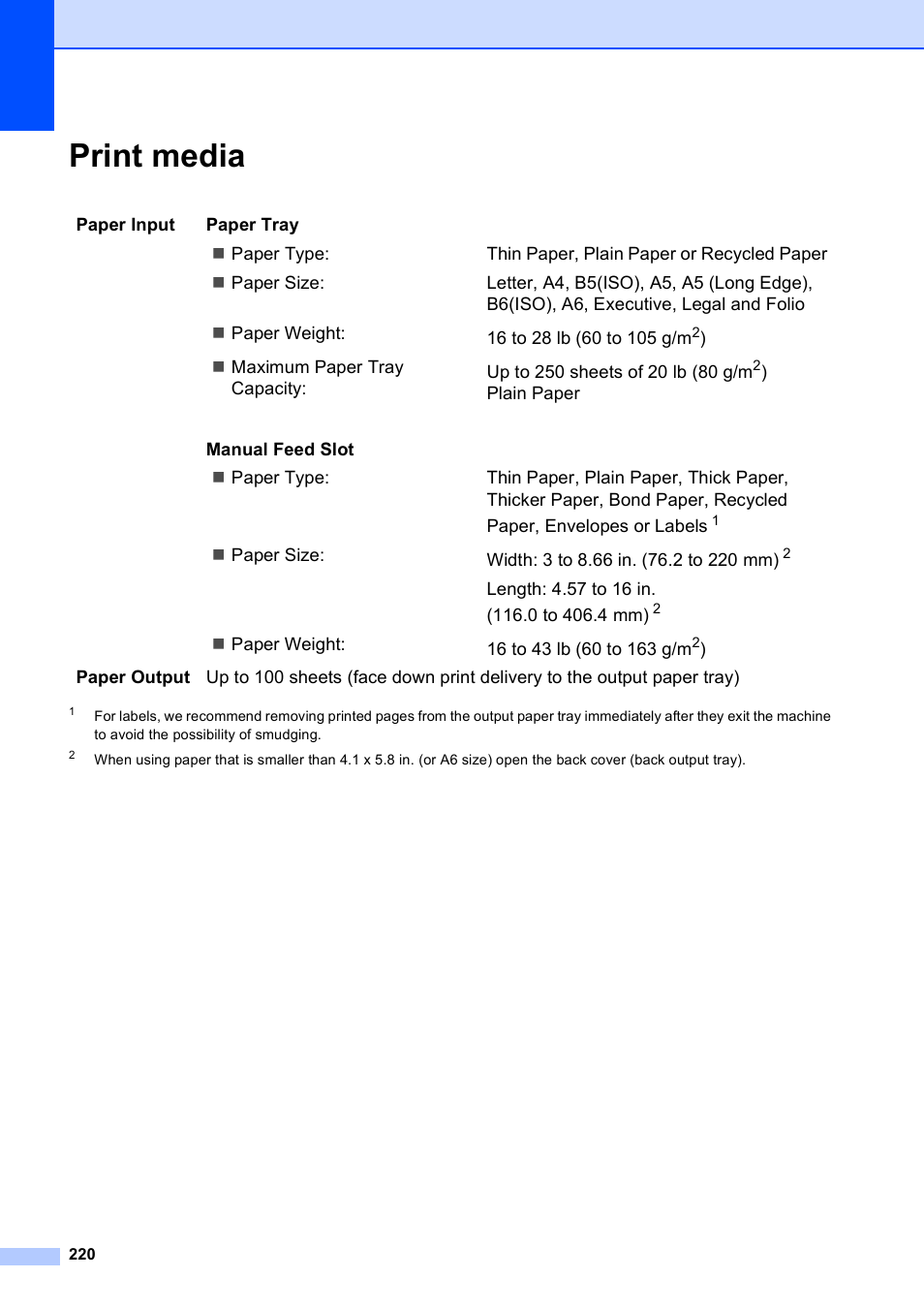 Print media | Brother MFC-9120CN User Manual | Page 236 / 264
