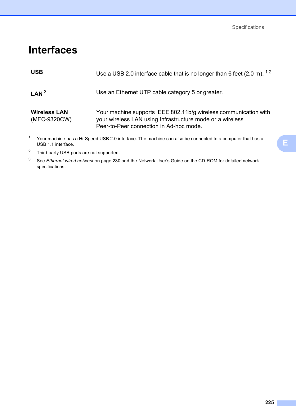 Interfaces | Brother MFC-9120CN User Manual | Page 241 / 264
