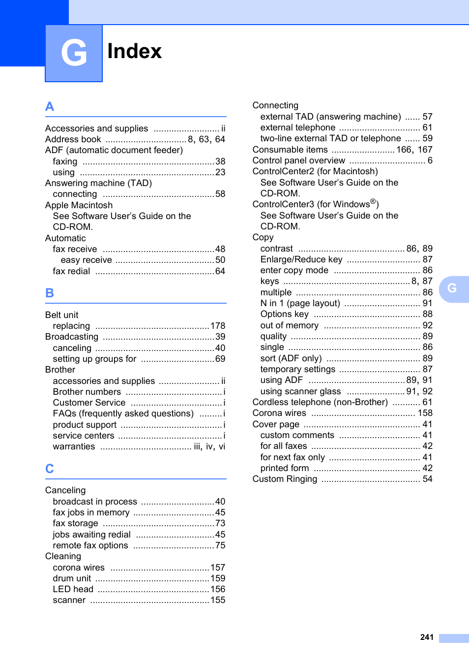 Index | Brother MFC-9120CN User Manual | Page 257 / 264