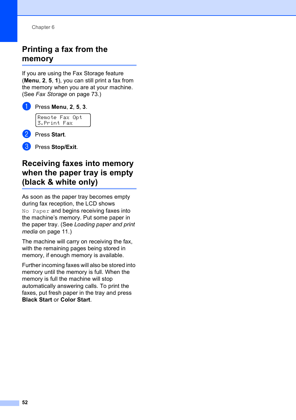 Printing a fax from the memory, Black & white only) | Brother MFC-9120CN User Manual | Page 68 / 264