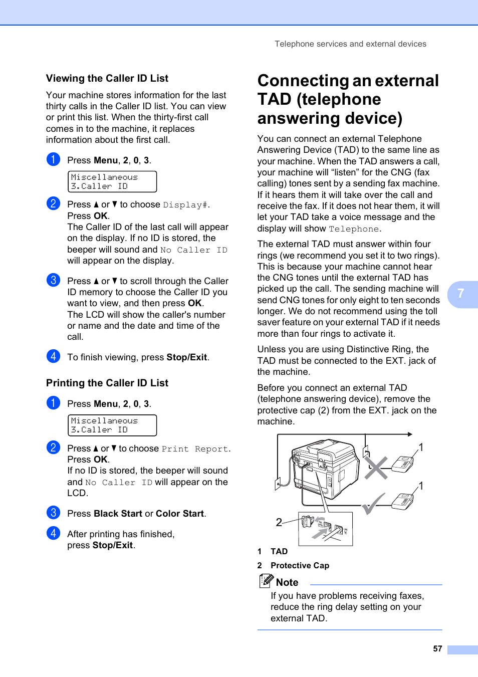 Viewing the caller id list, Printing the caller id list | Brother MFC-9120CN User Manual | Page 73 / 264
