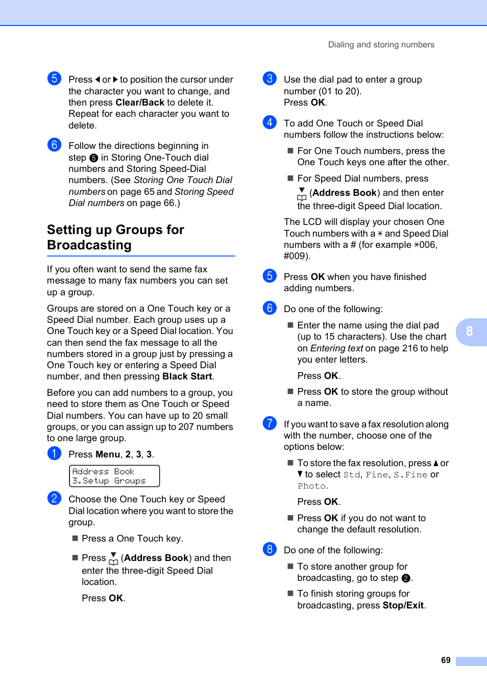 Setting up groups for broadcasting | Brother MFC-9120CN User Manual | Page 85 / 264