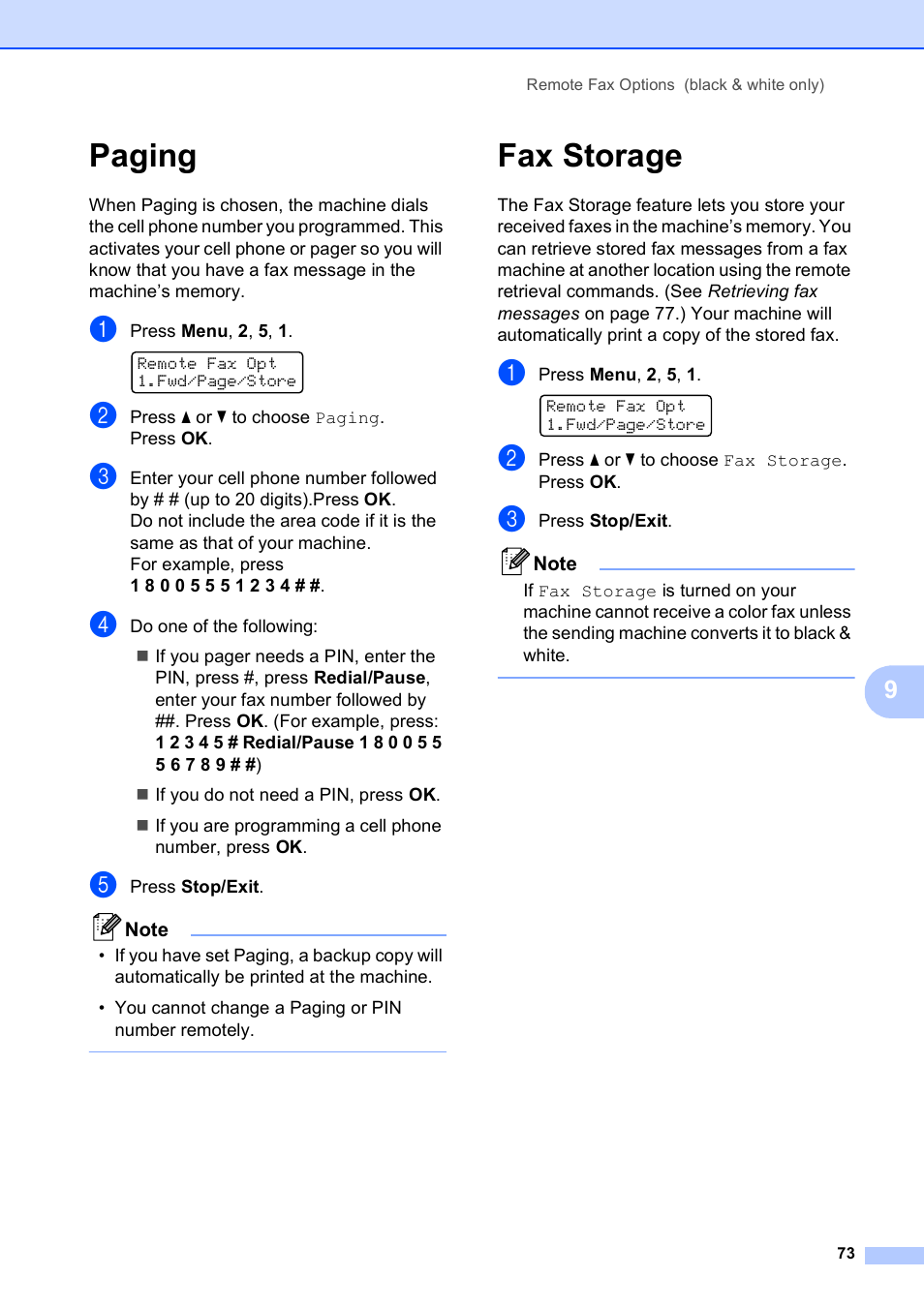 Paging, Fax storage, Paging fax storage | Brother MFC-9120CN User Manual | Page 89 / 264