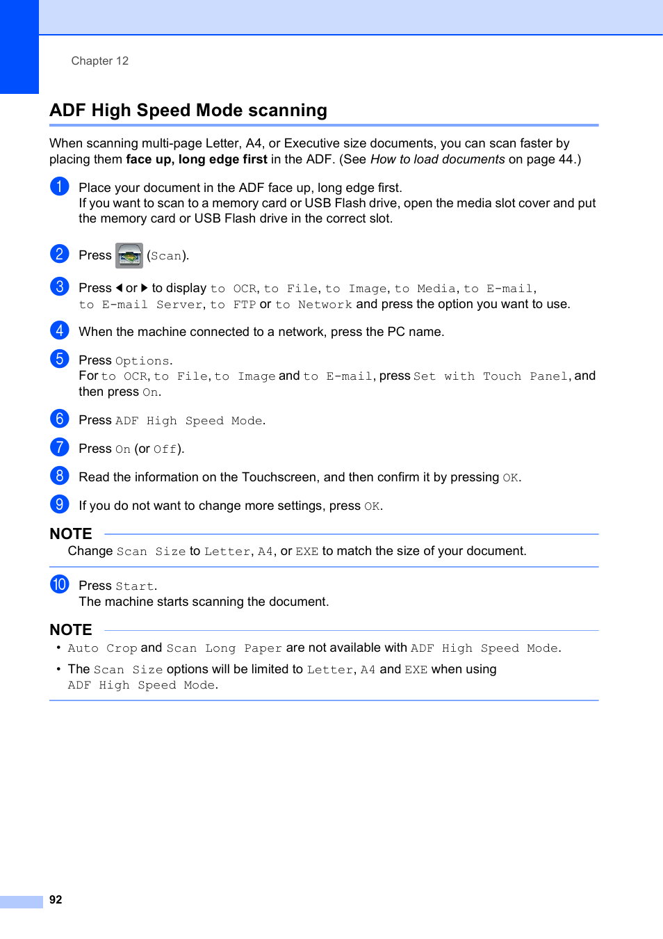 Adf high speed mode scanning | Brother MFC-J6720DW User Manual | Page 106 / 219