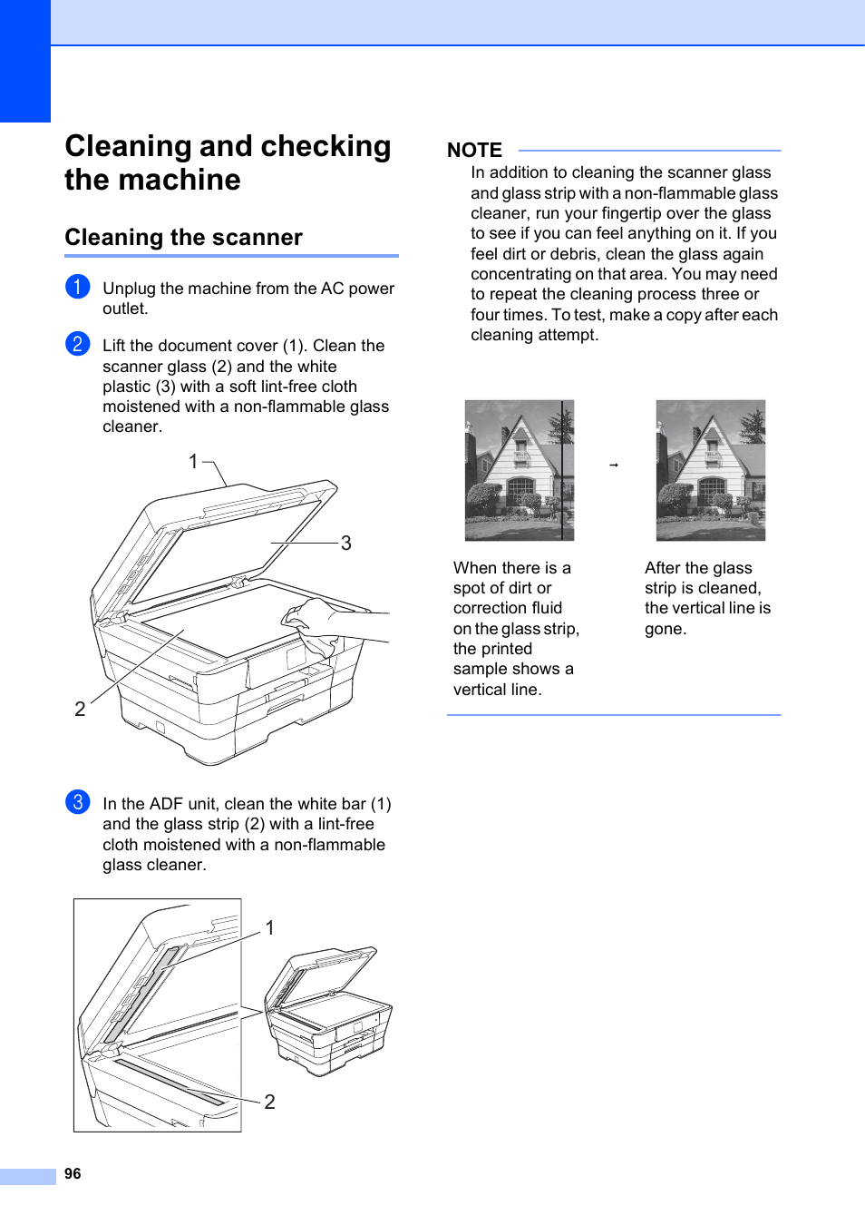 Cleaning and checking the machine, Cleaning the scanner | Brother MFC-J6720DW User Manual | Page 110 / 219