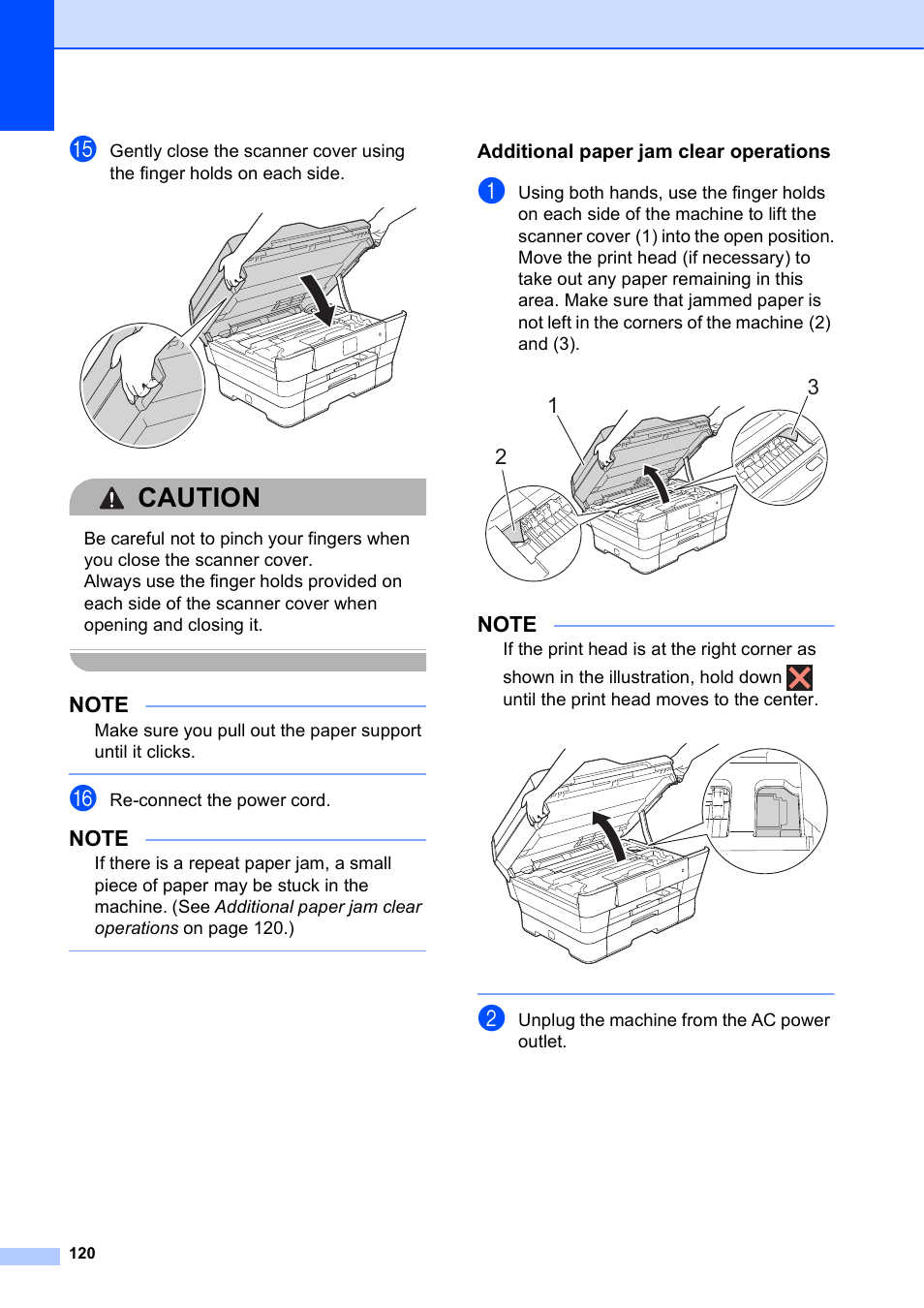 Additional paper jam clear operations, Caution | Brother MFC-J6720DW User Manual | Page 134 / 219