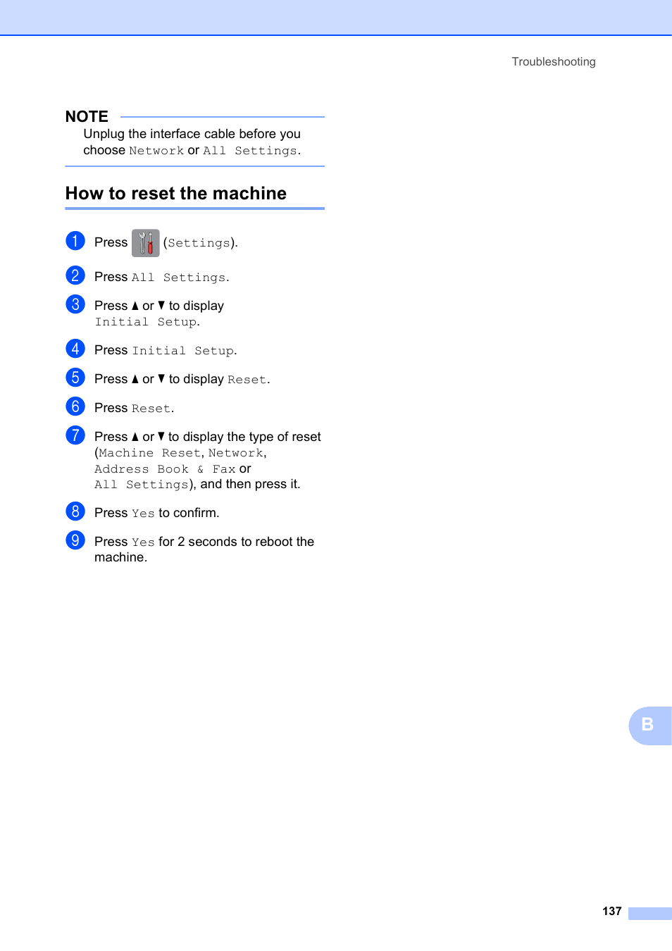 How to reset the machine | Brother MFC-J6720DW User Manual | Page 151 / 219