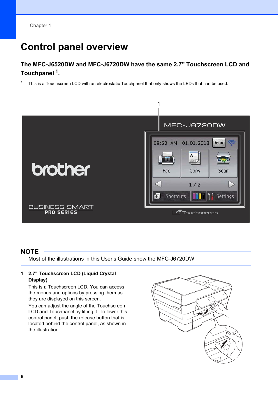 Control panel overview | Brother MFC-J6720DW User Manual | Page 20 / 219