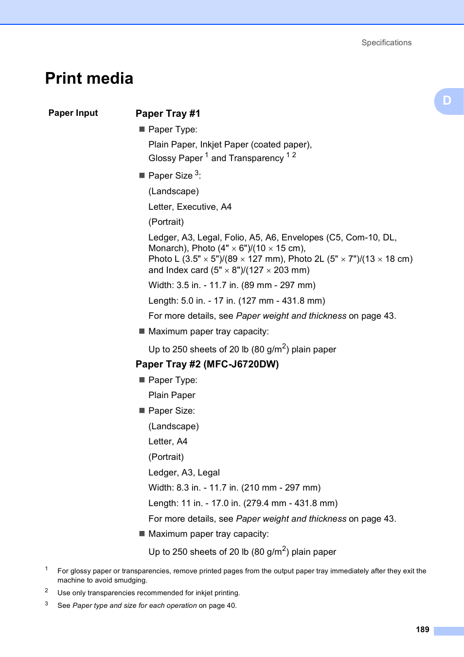 Print media | Brother MFC-J6720DW User Manual | Page 203 / 219