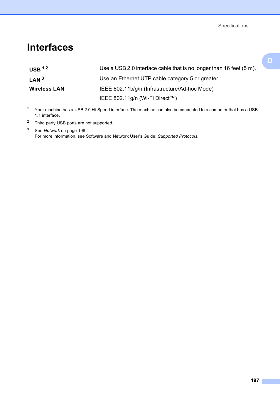 Interfaces | Brother MFC-J6720DW User Manual | Page 211 / 219