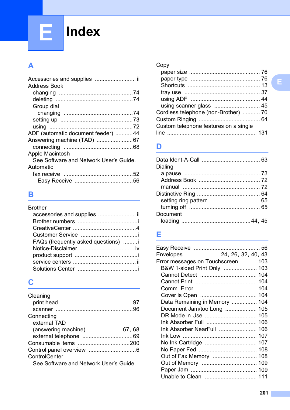 Index | Brother MFC-J6720DW User Manual | Page 215 / 219