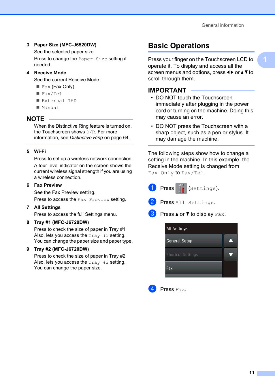 Basic operations, Important | Brother MFC-J6720DW User Manual | Page 25 / 219