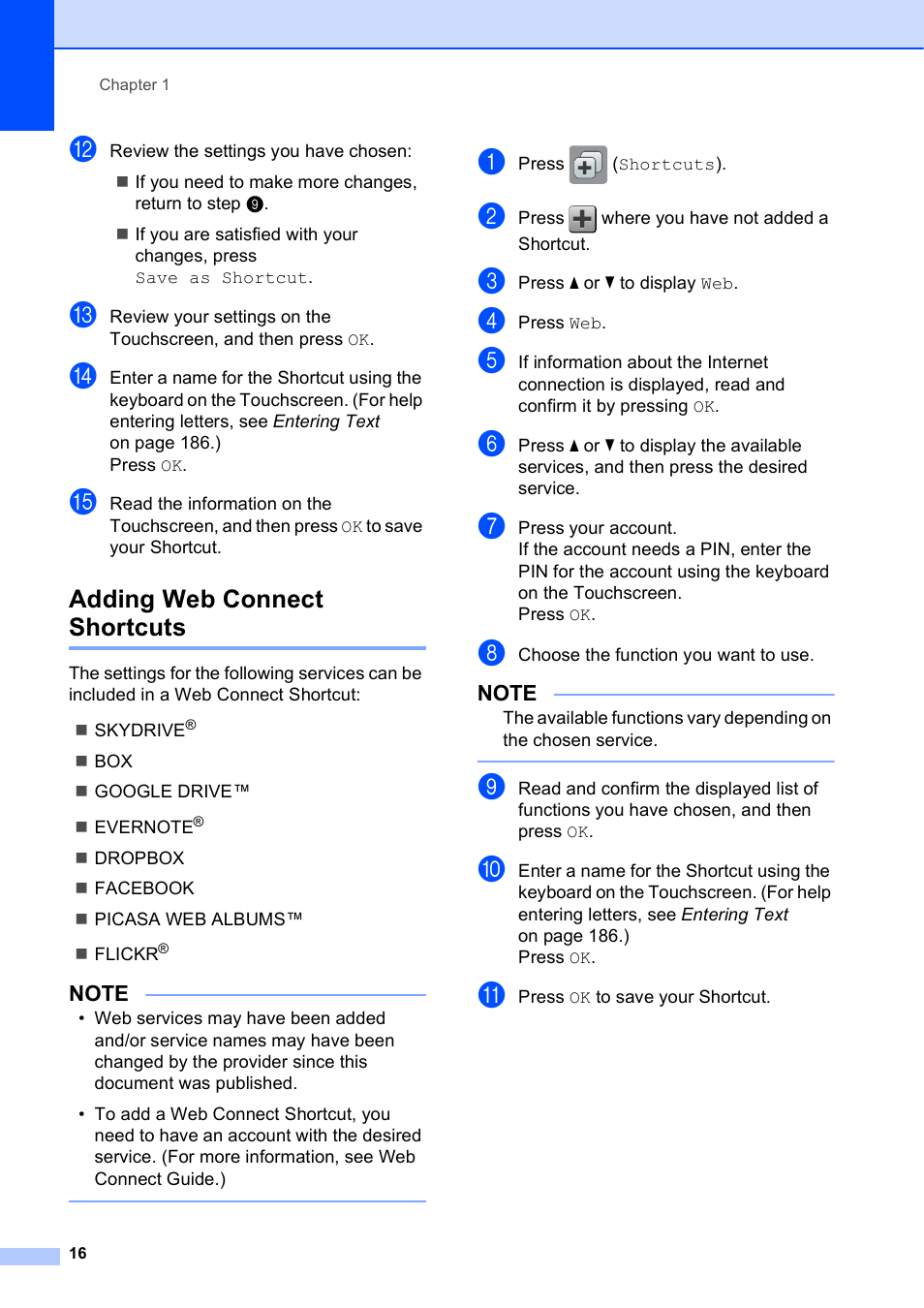 Adding web connect shortcuts | Brother MFC-J6720DW User Manual | Page 30 / 219